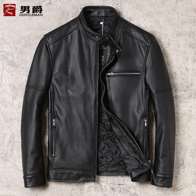 Clear bin handles one piece without standing collar male head layer scallopers leather leather clothing business casual standout collar leather jacket