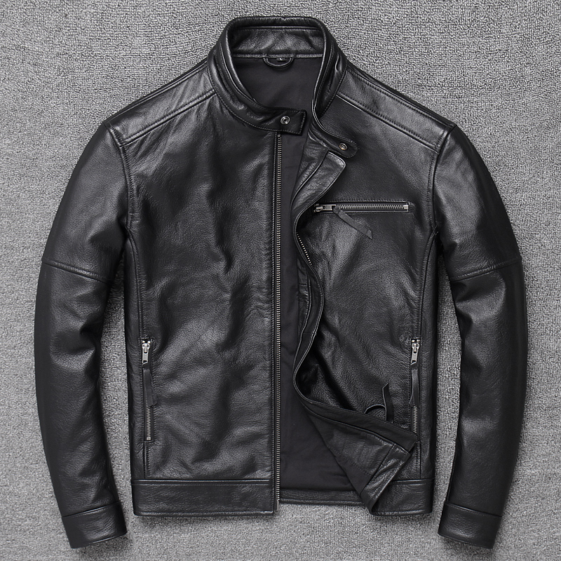 Genuine Leather Jacket for Men, First Layer Calfskin, Fashionable and Simple, Autumn and Winter Jacket, European and American Style, Thickened, Large Size, Padded Coat