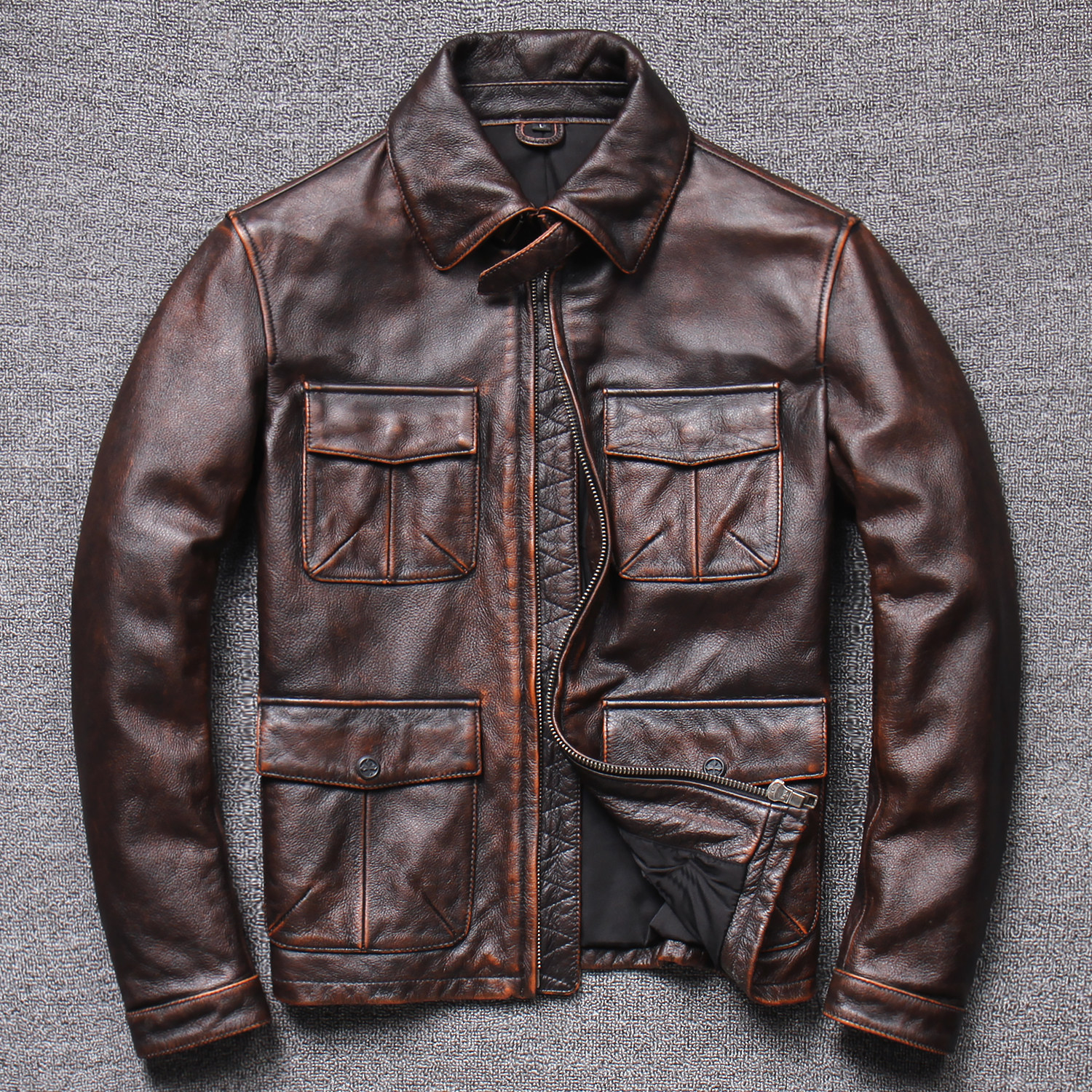 Fall genuine leather clothing for men washed up for old hunting leather jacket head layer calf leather American casual work jacket