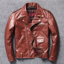 Mens Korean version of zipper leather leather leather vintage oil wax head layer horse jacket fashion handsome motorcycle leather jacket