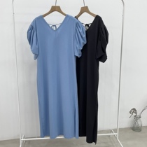 ACE Korea O  Nei 2022 new gentle wind bubble sleeves Short sleeves Slim One-piece Dress Woman Summer V Collar Open Fork Long Skirt