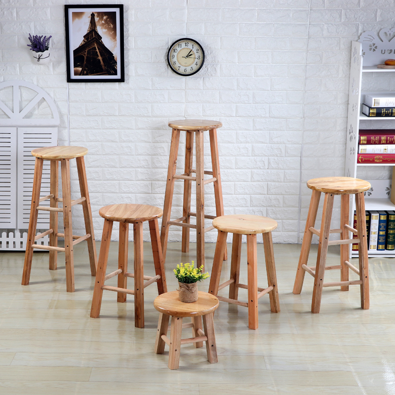 High-footed stool solid wood stool living room changing shoes bar stool tasteless round stool original oak step stool footstool 45 80cm
