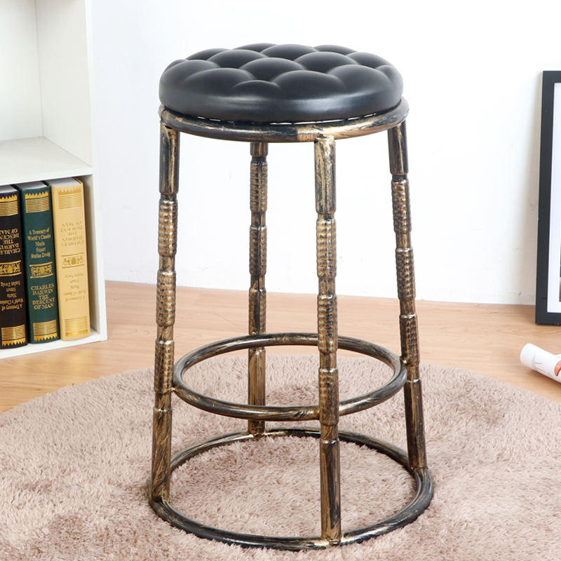 Bar three-ring stool thickened adult high stool retro old bar round stool stainless steel video game city chair stool