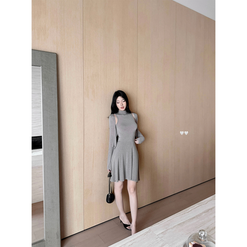 Laareetoo Two-Color Long-Sleeved Cardigan for Women Early Autumn 2026 New Slim Fit Slimming Vest Dress Set