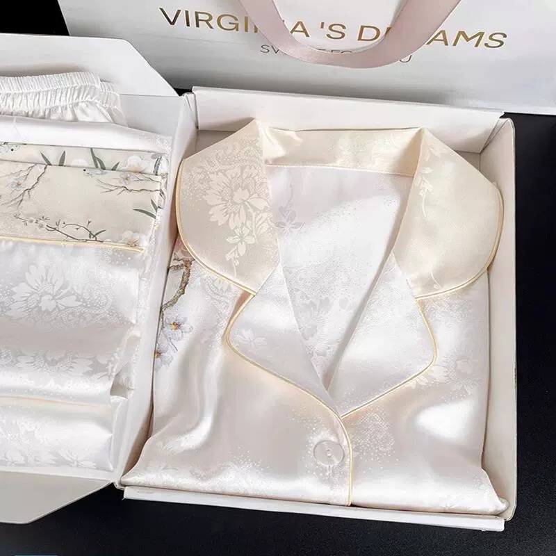 Silk Pajamas for Women, Summer, Large Size, Birthday Gift for Mom and Mother-In-Law, High-End Home Wear, High-End Gift Box