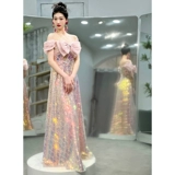 Женское вечернее платье большого размера на одно плечо, новинка 2025 года, легкая, роскошная, нишевая, толстая, блестящая, длинная юбка для экзамена, длинная юбка