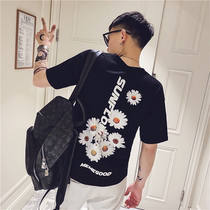 Korean version sashimi short sleeve t-shirt male summer spirit small group printed tidal card internet red fashion handsome and half sleeve clothes