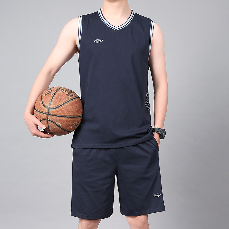 Basketball Uniform Sports Suit Men's Summer Running Training Competition Team Uniform Pure Cotton Sleeveless Vest Large Size Quick-Drying Jersey