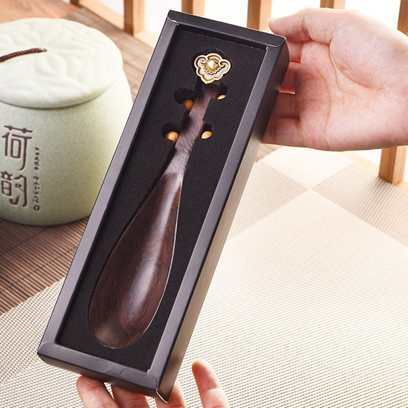 Ruyi Pipa Tea Spoon Black Sandalwood Teaspoon Gift Box Installed Spoon Solid Wood Retro Creative Tea Spade Tea For Tea Ceremony Accessories