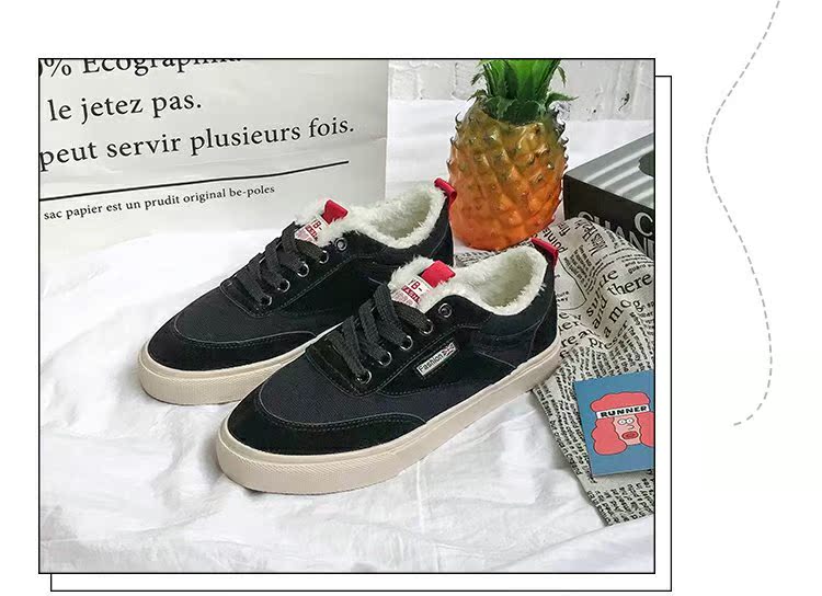 Mùa đông cộng với giày vải nhung nữ 2018 mới ấm áp đôi giày cotton hoang dã Hàn Quốc giản dị in siêu lửa cổng gió giầy thể thao nữ đế cao