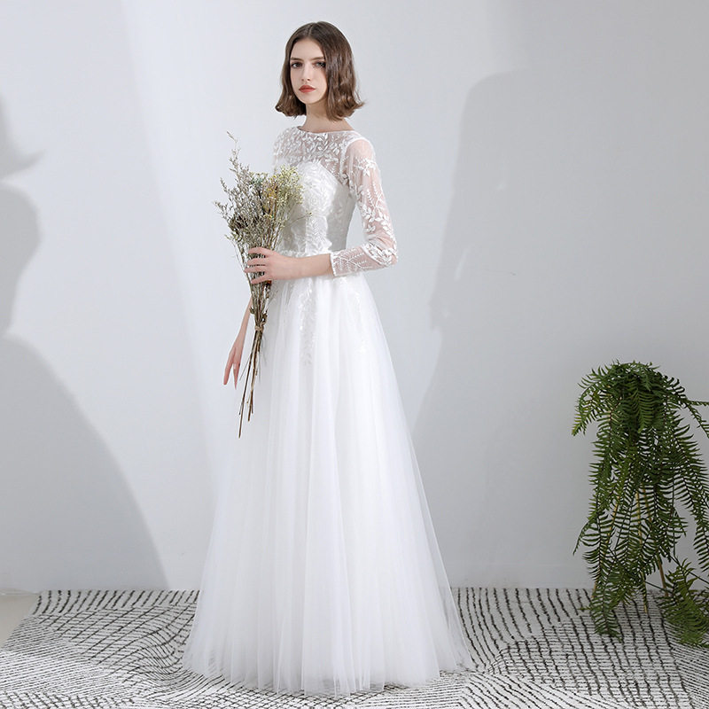 Французское легкое свадебное платье 2022 new bride forest в стиле ретро с длинными рукавами, простое и тонкое свадебное платье из пряжи super fairy