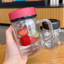 Office Glass Cup Double Layer Home Tea Drinking Water Glass Lady Upscale Belt Cover Personal special cup with filter screen
