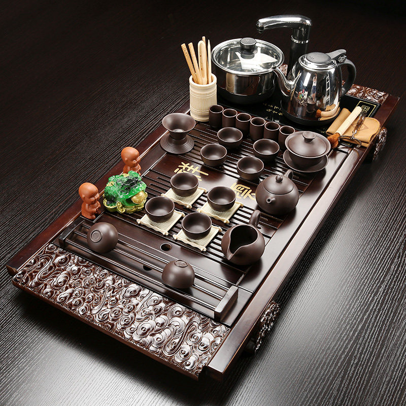Purple Sand Kongfu Tea Furniture Set Group Home Brief Ceramic Complete automatic Sheung Shui induction cookware Ugold stone solid wood tea tray