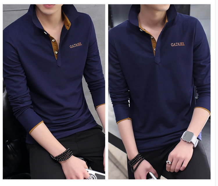 Mùa thu người đàn ông mới của dài tay leader T-Shirt cotton slim ve áo polo áo sơ mi kinh doanh bình thường cổ áo sơ mi