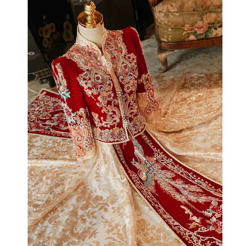 Pregnant Bride's Traditional Chinese Wedding Dress in Plus Size for Curvy Women, High-End Banquet Dress, Slimming Bridal Gown, Wedding Attire Pregnant Bride's Traditional Chinese Wedding Dress in Plus Size for Curvy Women, High-End Banquet Dress, Slimming Bridal Gown, Wedding Attire