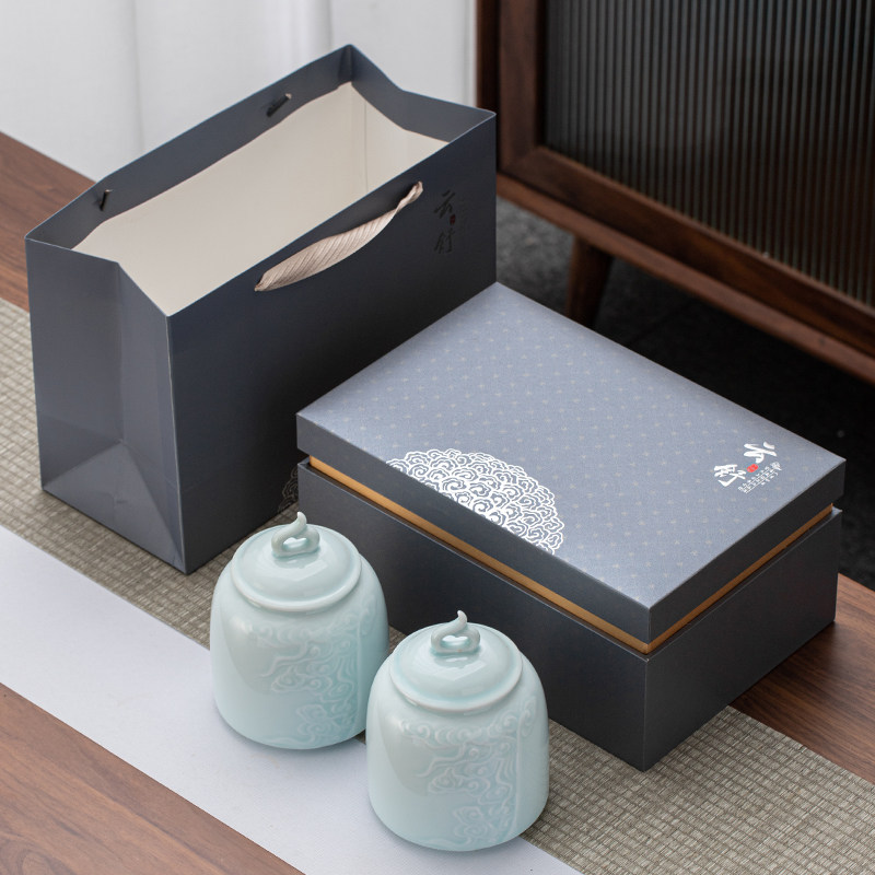 Ceramic Jar Tea Packaging Box Customize Dragon Well Grand Red Gown Golden Jun Brow Gift Box Upscale Tea Gift Universal Empty Box