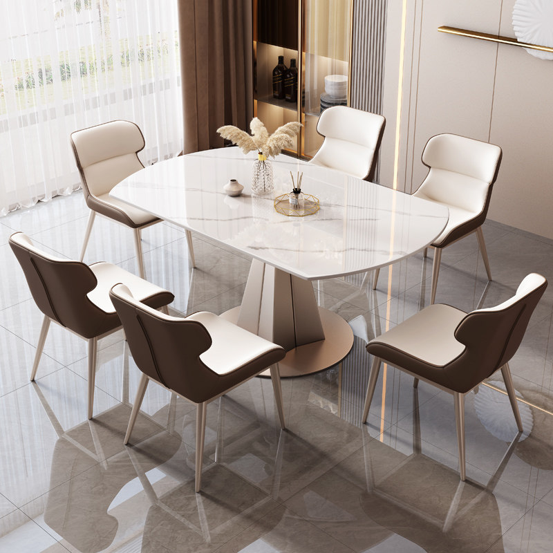 Light Lavish Rockboard Rotating Dining Table And Chairs Combined Modern Minima Flex Square Roundtable Small Family-style Folding Dining Table