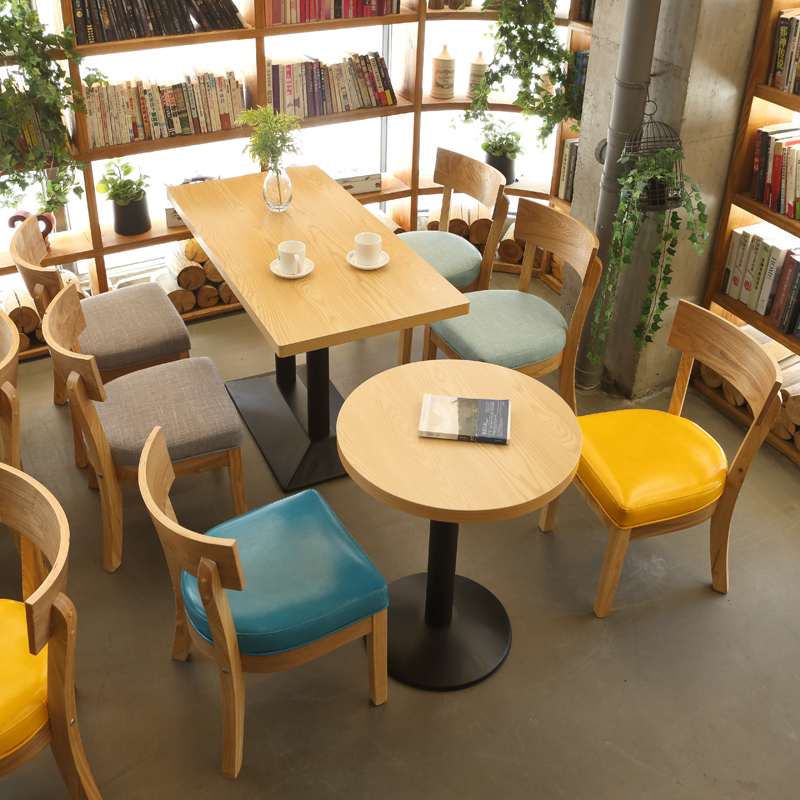 Modern minimalist solid wood burger bar shop tea western restaurant cafe table and chair dessert milk tea shop table and chair combination