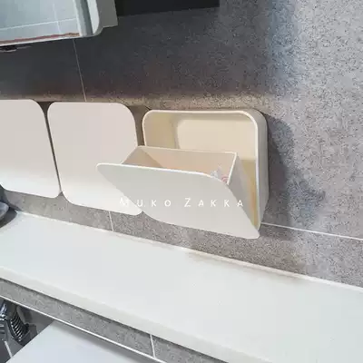 Simple White nail-free wall-mounted storage box with lid mask small object cotton stick finishing box adhesive bathroom shelf