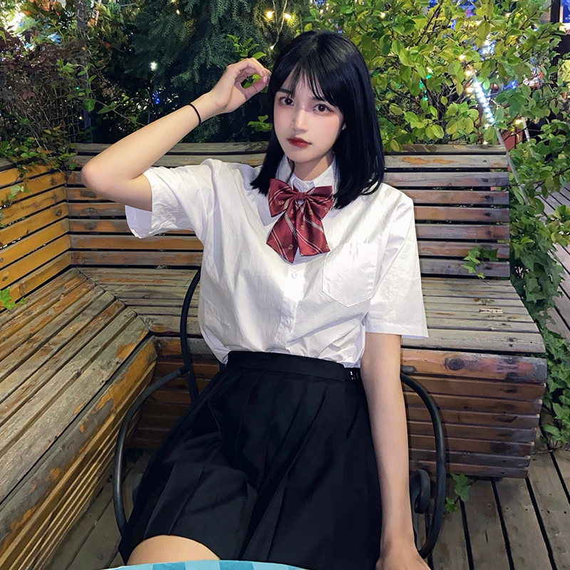 White Shirt Female Jk Student Preppy Style Summer Short-Sleeved Shirt Loose Japanese Style Class Uniform High School Uniform Set