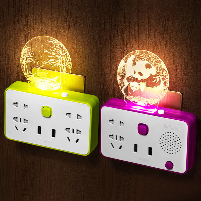 Multifunctional audio socket converter one turn two three porous plug wireless usb row board home bedside lamp