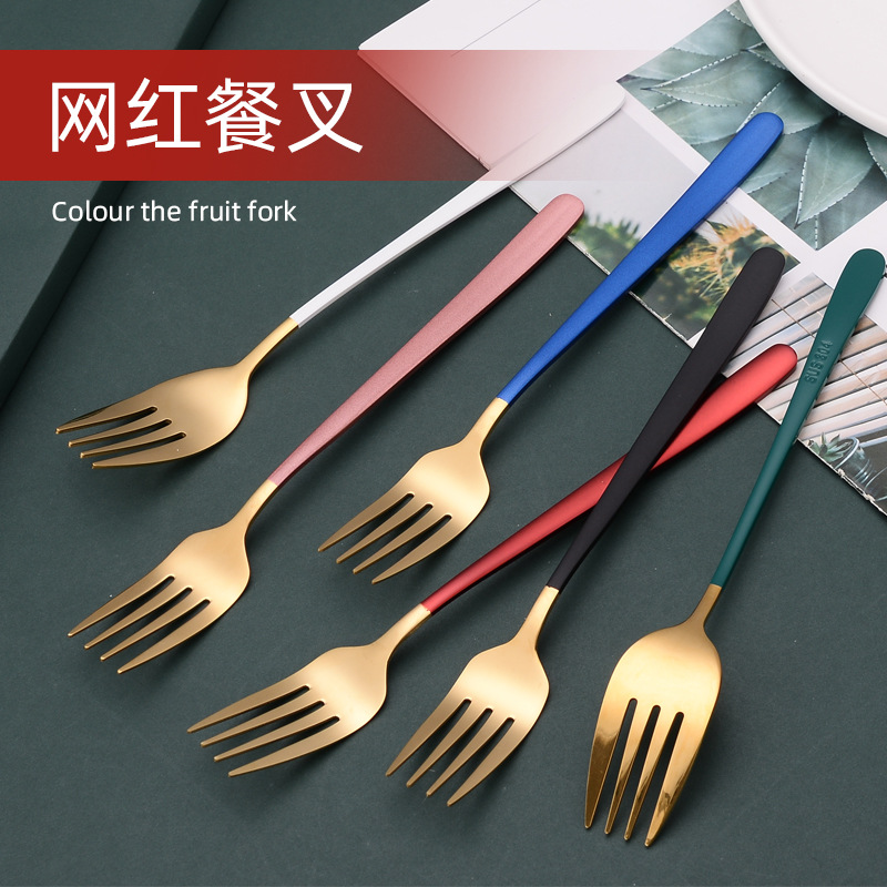 304 Stainless steel household fork ins Nordic Western fork Steak fork Instant noodles salad Dessert fork Moon cake fork long handle
