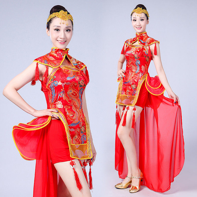 Classical dance costumes women's drumming costumes 2018 new Chinese style folk dance costumes stage performance costumes