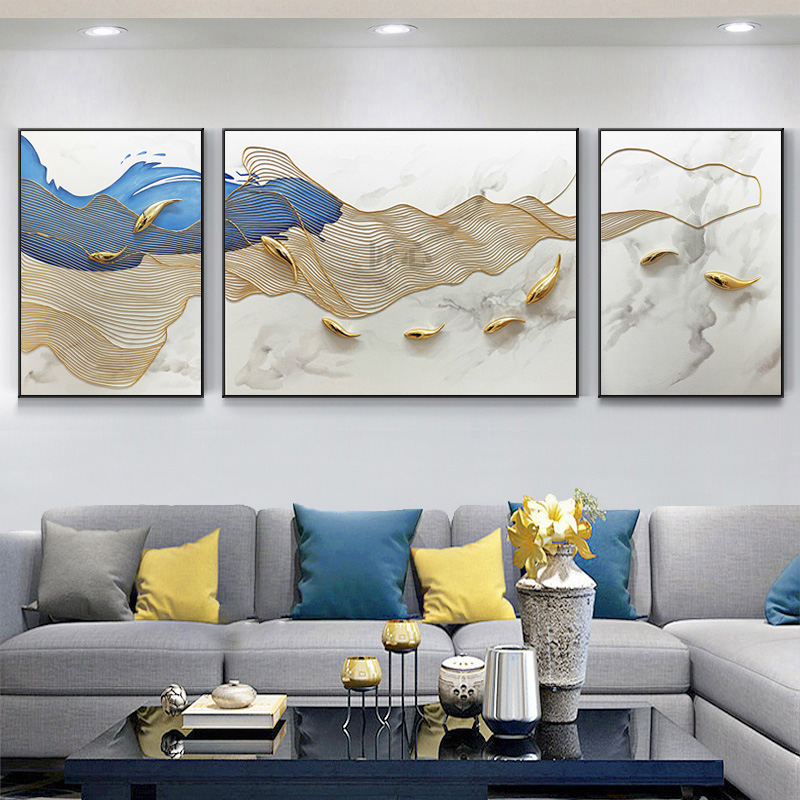 Hand Painted Nine Fish Plot Abstract Living Room Sofa Background Oil Painting Solid Triptych Modern Minimalist Light Extravagant to hang frescoes