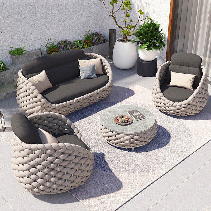 Outdoor Sofa Patio Combined Terrace Outdoor Open-air Garden Balcony Sunscreen Waterproof Casual Double Vines Chair-Taobao