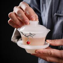  Thickened large Gaiwan Teacup White jade porcelain Gaiwan Tea Kung Fu tea set Tea bowl Fair cup Three-year-old Gaiwan set