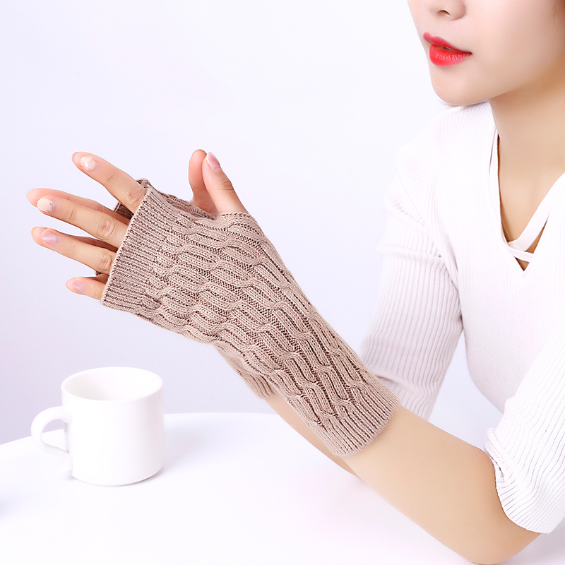 Cashmere glove female winter thickened half finger cute knitted wristwatch wool line short dew and half finger student warm wave