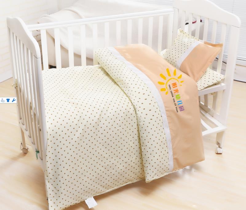 Kindergarten cotton color strip stitching embroidery three-piece set six-piece set with core nap quilt batch custom logo