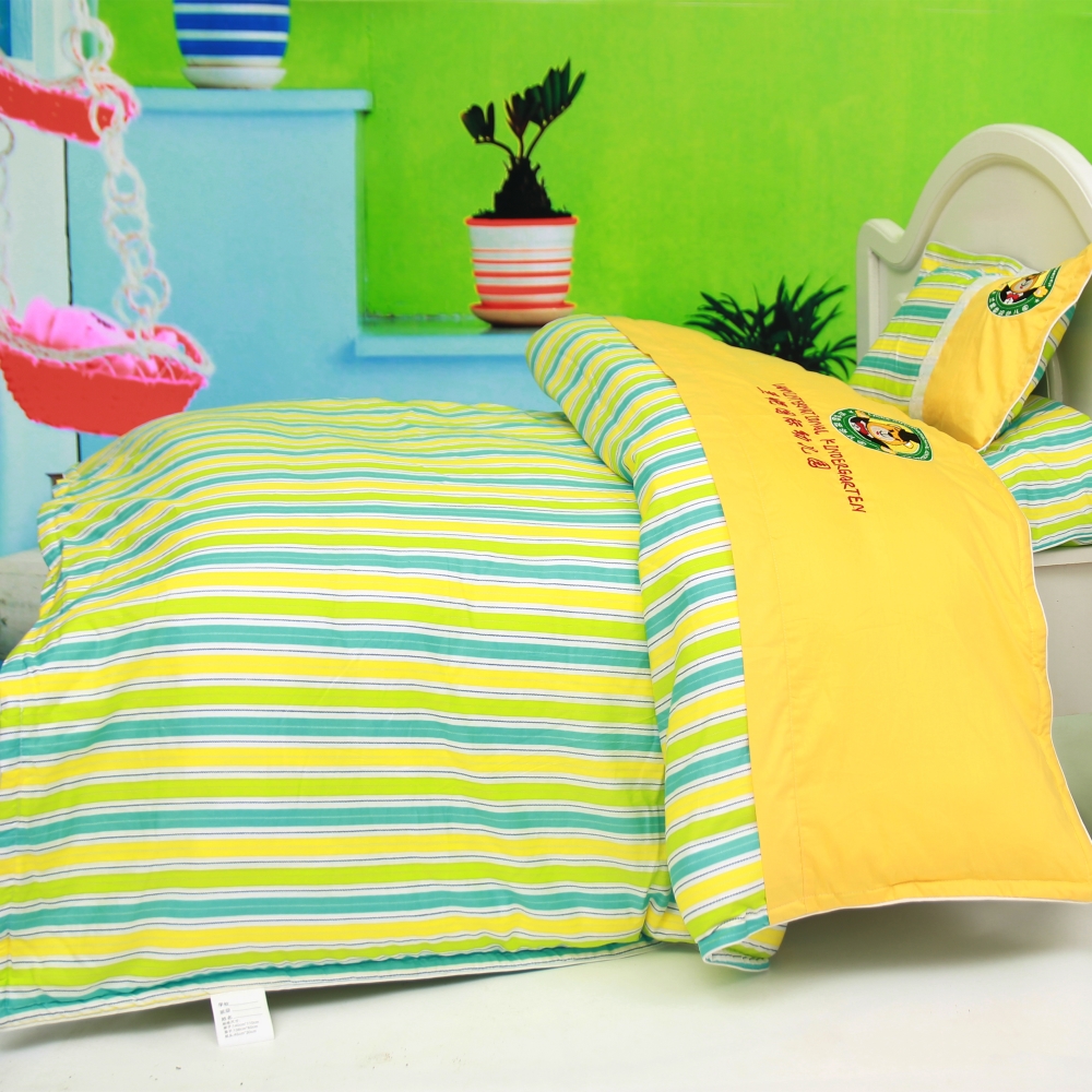 Kindergarten full cotton color strip splicing embroidered three sets of six pieces with core afternoon nap quilt batch custom-made logo-Taobao