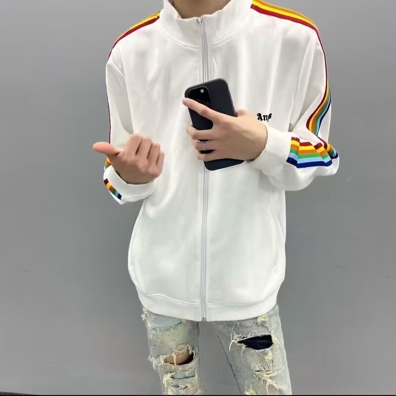 Internet Celebrity Light Luxury Rainbow Striped Casual Sun Protection Jacket for Men and Women, Summer American High Street Thin Sports Loose Coat