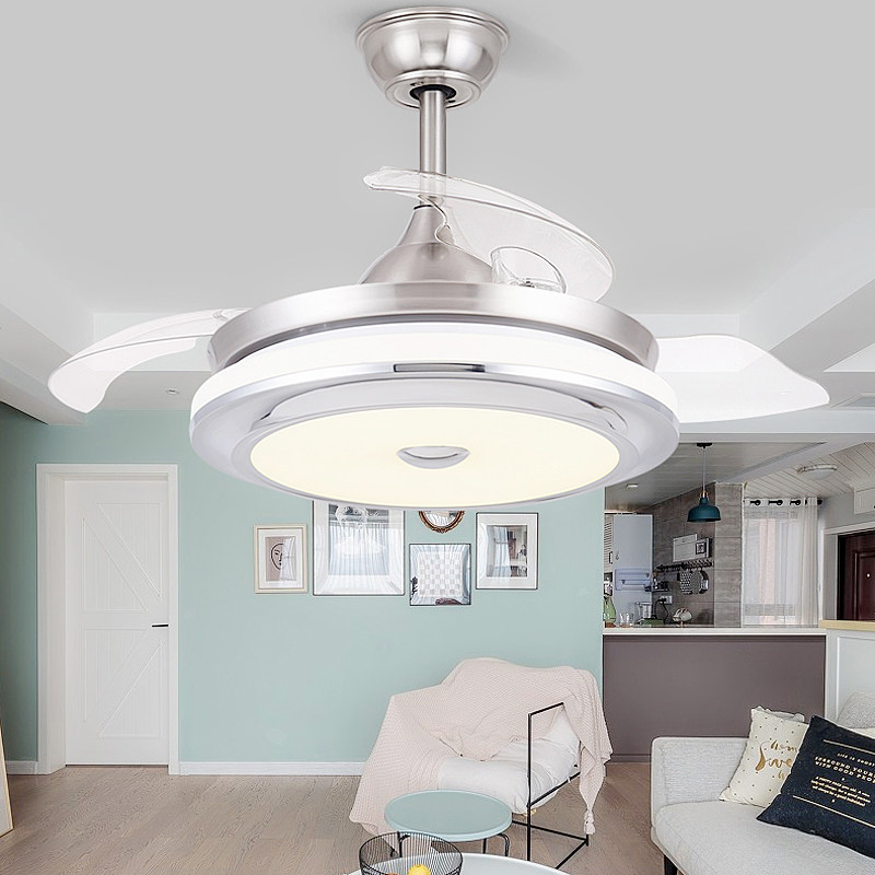 High bright LED light with remote control invisible ceiling fan light Living room bedroom simple ceiling fan light Ultra-thin lampshade electric fan chandelier