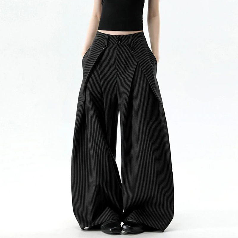 American-Style Black Striped Wide-Leg Suit Pants for Men and Women, Spring and Autumn Design, Low-Waisted, Slimming Casual Pants, Trendy Brand ins American-Style Black Striped Wide-Leg Suit Pants for Men and Women, Spring and Autumn Design, Low-Waisted, Slimming Casual Pants, Trendy Brand ins