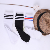 Childrens three-bar long socks cotton black-and-white striped midline socks students perform sports socks 4-15 years old