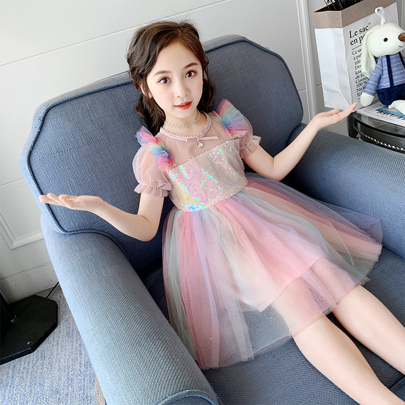 Girl Ocean Dress Summer Dress 2020 New Children Suit Little Girl Love Salsa Dress Foreign Pie Super Fairy Rainbow Princess Dress