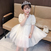 Girl Lian Dress White Dress White Dress Dress 2021 New Summer Girl Lace Fluffy Dress Child Princess Dress