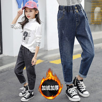Girls jeans plus velvet daddy pants children wear one-piece velvet trousers 6 middle and big childrens winter clothes 8 foreign pants