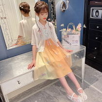 Girls ancient clothes Hanfu 2021 new Chinese wind cape shoulder dresses big childrens ancient wind jacket Summer Tang dress performance clothes