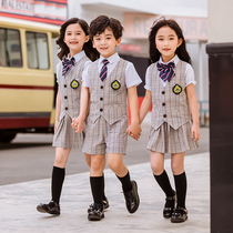 Shenzhen kindergarten Garden clothes summer clothes British style school uniforms Primary School students graduation photos men and women short sleeve shirt set