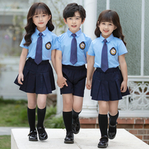Summer class clothes thin School students summer clothes British style short sleeve skirt pants kindergarten Garden clothes summer graduation photo shirt