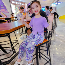 Girls tennis red suit 2021 new children Summer long pants short sleeve foreign air Two sets of women great children summer clothes