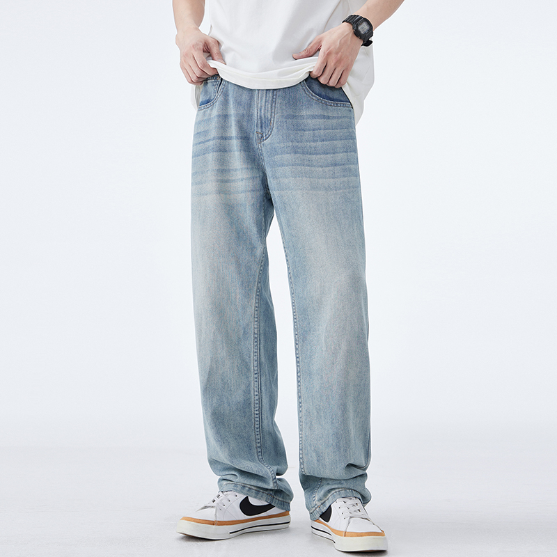Designer Line! Odm Company Heavy-Duty Wide-Leg Pants Straight Loose Jeans for Men Export Cut Label Big Brand Summer