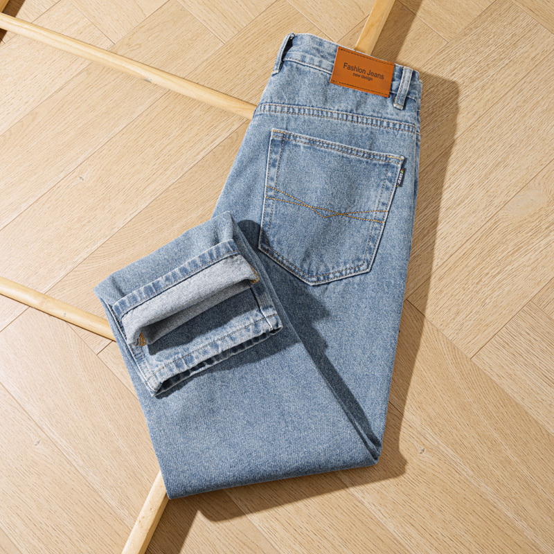 100% Cotton Fabric! Wearable for Work and Won'T Break Down! Pure Cotton Spring and Autumn Men's Straight-Leg Loose Non-Stretch Jeans for Export