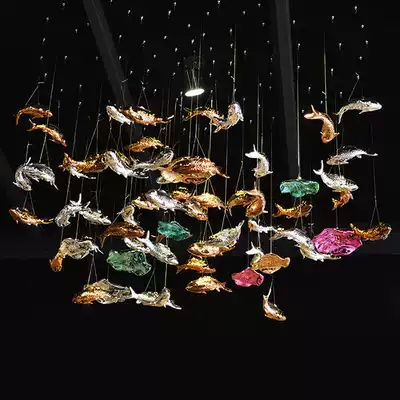 Creative hanging ornaments decoration ceiling garden decoration engineering hotel shopping mall aerial hanging resin electroplating fish
