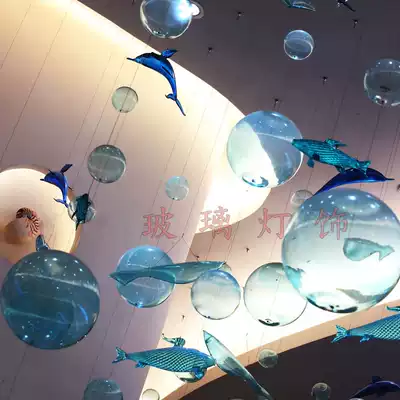 Glass dolphin fish marine animal ornaments creative air hanging ornaments dining room hotel lobby shopping mall engineering decorations