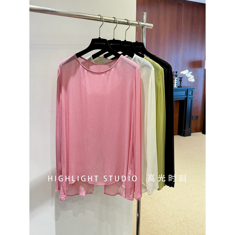 Original Pink Round-Neck Long-Sleeved Shirt for Women with Slit and Sun Protection, High-End Top, New Style of High-End Women's Clothing from Shenzhen Nanyou