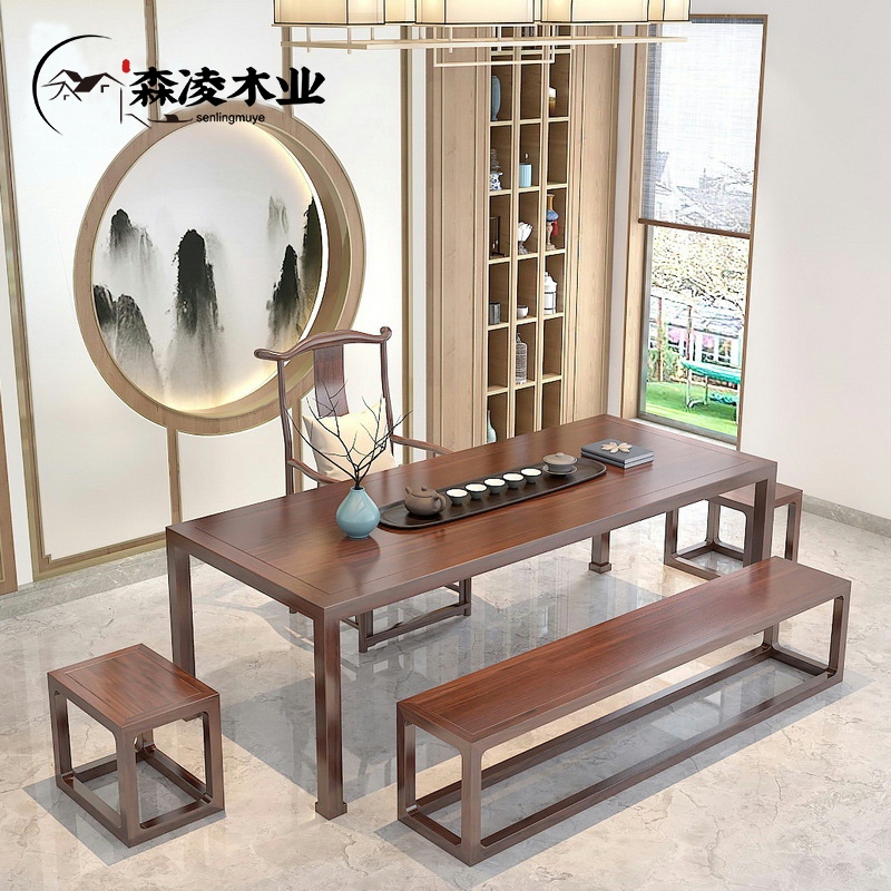New Chinese style solid wood tea table and chair combination Zen office tea table Kung Fu tea room furniture modern minimalist tea table